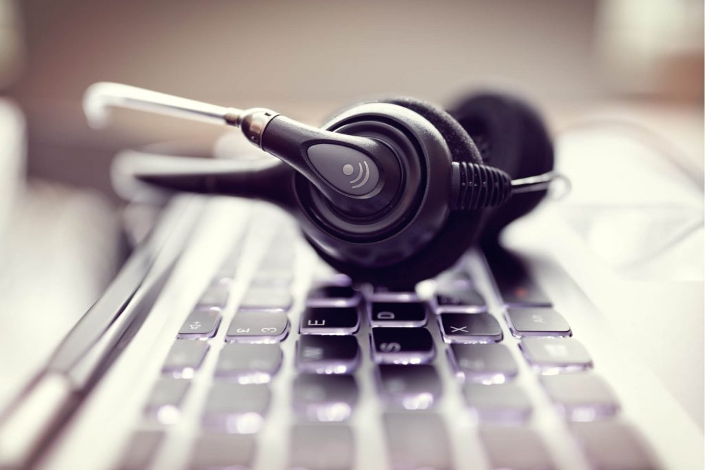 phone system headset on keyboard